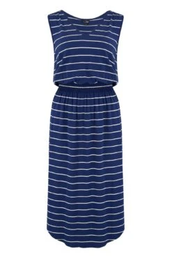 Pour Moi Jenny Fuller Bust Shirred Waist Midi Stretch Dress - Navy Stripe -Cheap Clozi Vibe Store 221599 20200311114400
