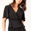 Pour Moi Slinky Jersey Tie Detail Wrap Top - Black