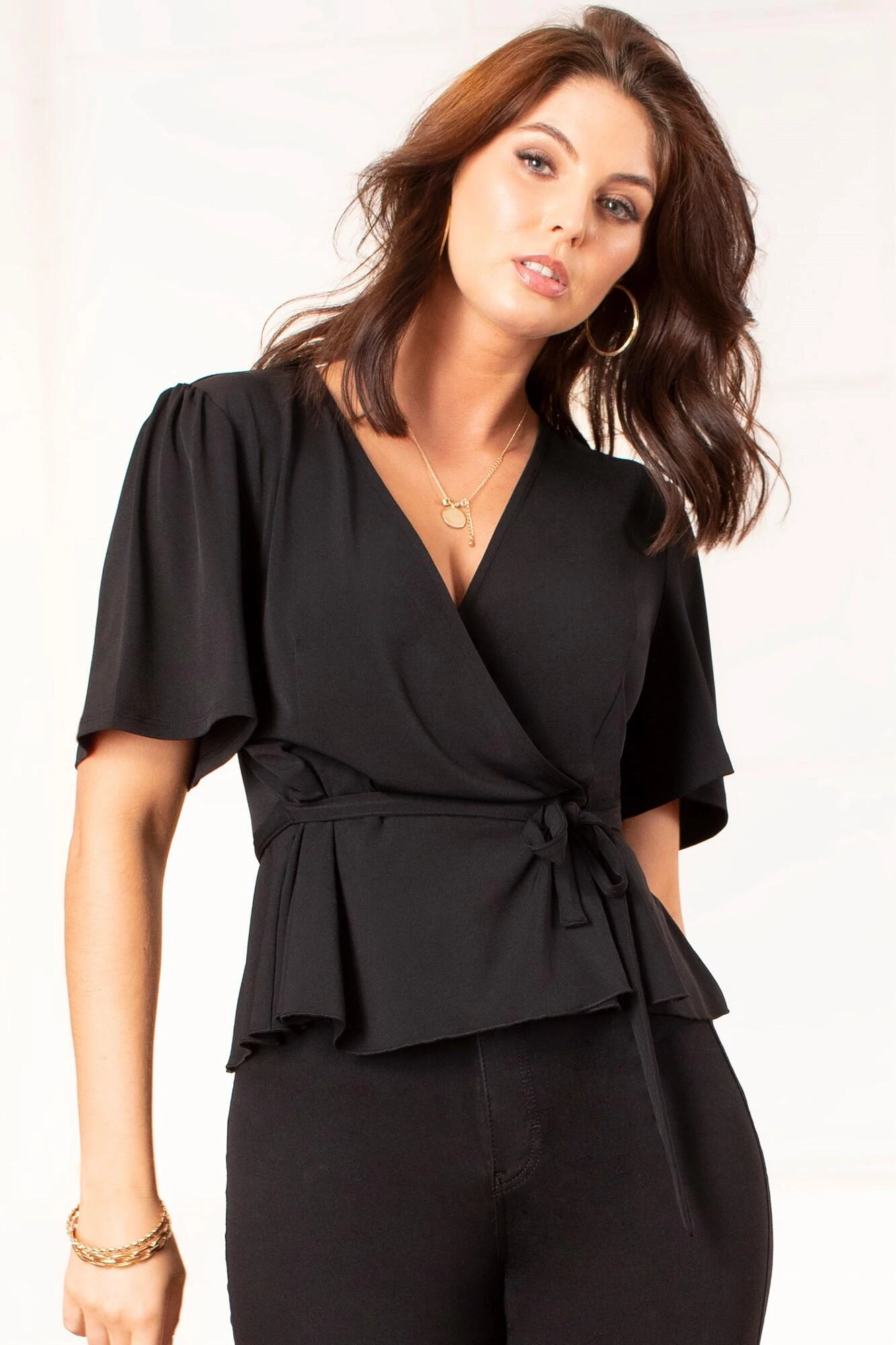 Pour Moi Slinky Jersey Tie Detail Wrap Top - Black 1 Pour Moi Slinky Jersey Tie Detail Wrap Top - Black