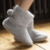 Pour Moi Metallic Star Print Fluffy Bootie Slipper - Grey