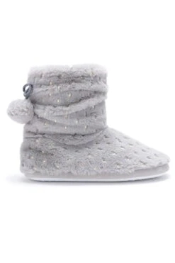 Pour Moi Metallic Star Print Fluffy Bootie Slipper - Grey -Cheap Clozi Vibe Store 224198 20200924120100