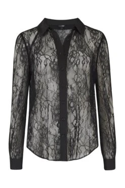 Pour Moi Clara Lace Button Front Long Sleeve Shirt - Black -Cheap Clozi Vibe Store 224320 20220125120100