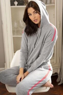 Pour Moi Stripe Detail Soft Knit Lounge Hoodie - Grey -Cheap Clozi Vibe Store 224340 20200930100700