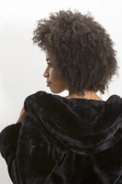 Pour Moi Cosy Faux Fur Trim Hooded Dressing Gown - Black -Cheap Clozi Vibe Store 224352 20211018102400