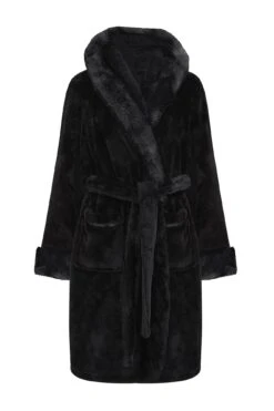 Pour Moi Cosy Faux Fur Trim Hooded Dressing Gown - Black -Cheap Clozi Vibe Store 224353 20211018102400