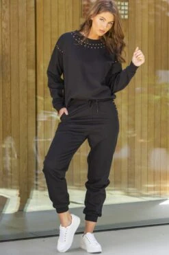 Pour Moi Stud Embellished Fleeceback Sweatshirt - Black/Gold -Cheap Clozi Vibe Store 224400 20201009171100