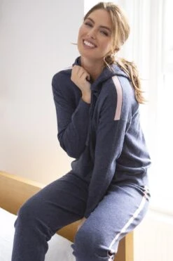 Pour Moi Stripe Detail Soft Knit Lounge Hoodie - Denim Blue -Cheap Clozi Vibe Store 224795 20201028092600