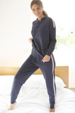 Pour Moi Stripe Detail Soft Knit Lounge Hoodie - Denim Blue -Cheap Clozi Vibe Store 224796 20201028092600