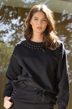 Pour Moi Stud Embellished Fleeceback Sweatshirt - Black/Gold