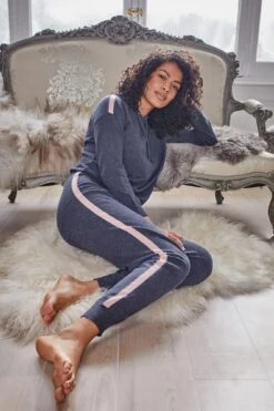 Pour Moi Stripe Detail Soft Knit Lounge Jogger - Denim Blue