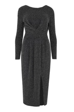 Pour Moi Silver Sparkle Tie Bodice Jersey Midi Dress - Black/Silver -Cheap Clozi Vibe Store 225291 20220325112300