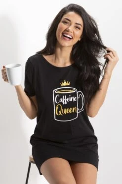 Pour Moi Caffeine Queen Boyfriend Sleep Tee - Black/Gold -Cheap Clozi Vibe Store 240386 20201217165400