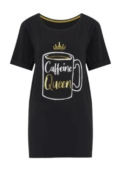Pour Moi Caffeine Queen Boyfriend Sleep Tee - Black/Gold -Cheap Clozi Vibe Store 240387 20201217165400