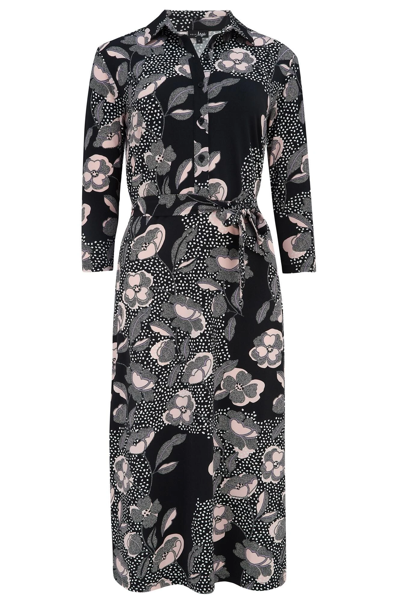 Pour Moi Slinky Jersey Midi Shirt Dress - Mono Floral 6 Pour Moi Slinky Jersey Midi Shirt Dress - Mono Floral - Image 6