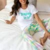 Pour Moi Staying In Cotton Jersey T-shirt & Check Trouser Pyjama - White/Multi