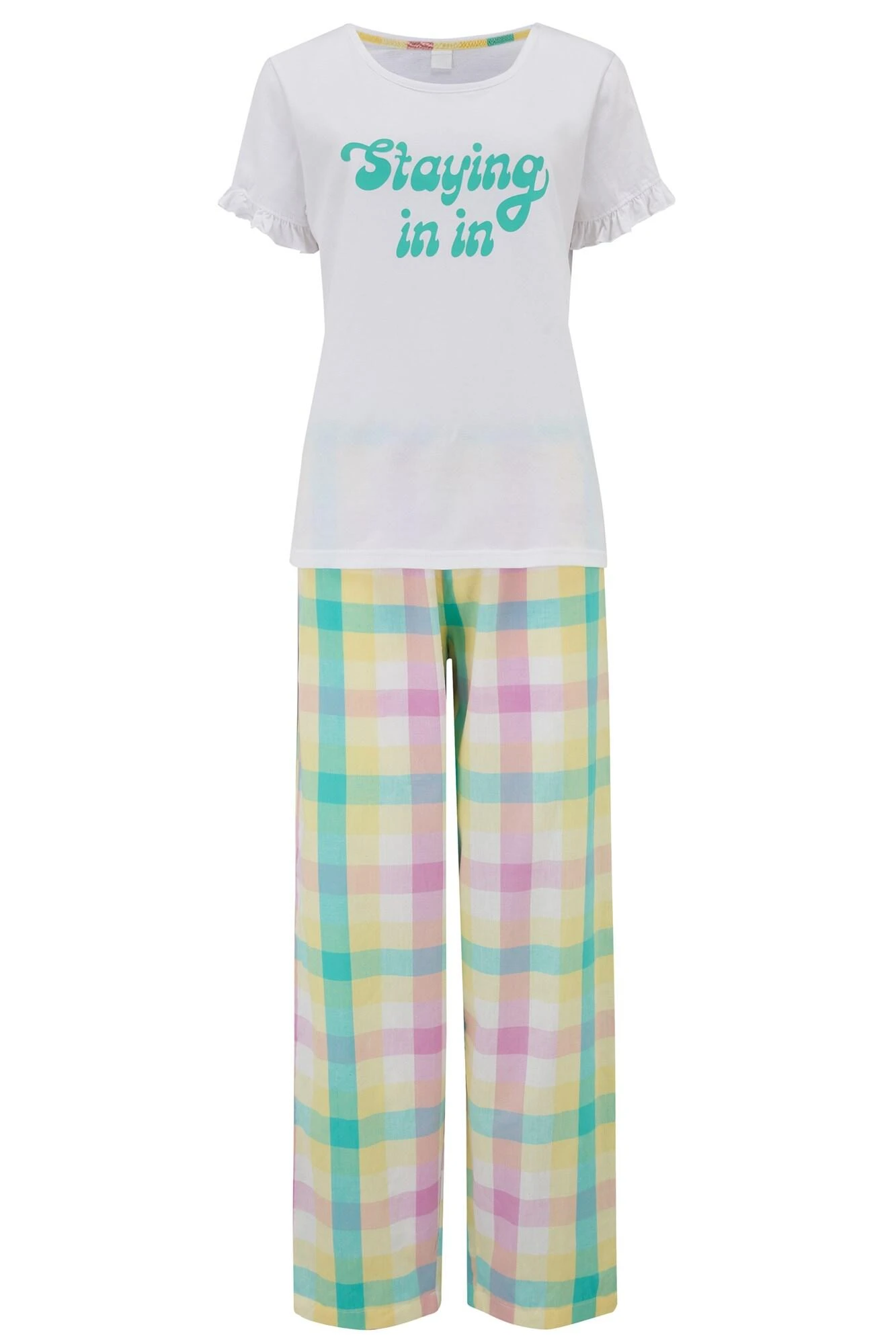 Pour Moi Staying In Cotton Jersey T-shirt & Check Trouser Pyjama - White/Multi 5 Pour Moi Staying In Cotton Jersey T-shirt & Check Trouser Pyjama - White/Multi - Image 5