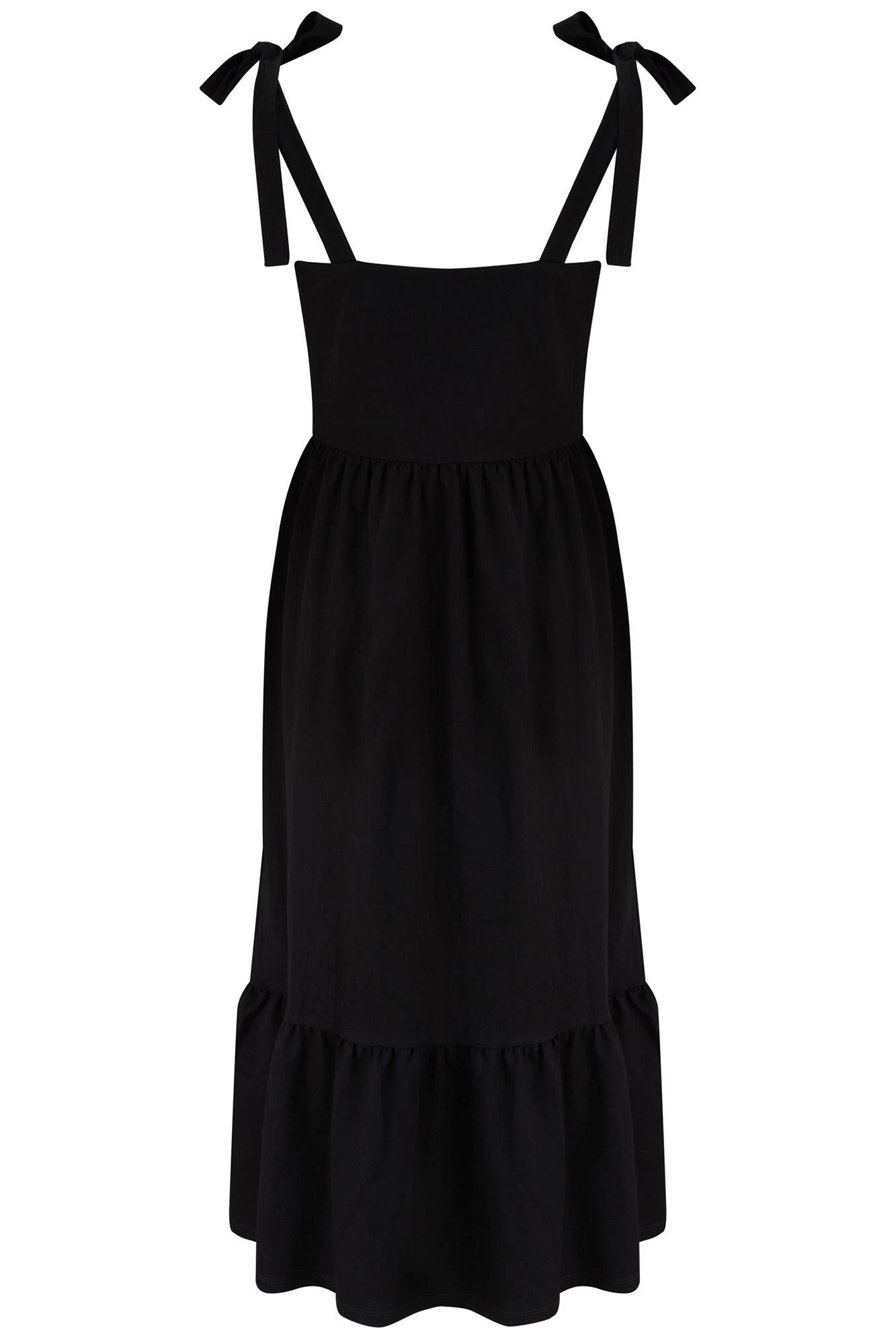 Pour Moi Laura Pique Tie Strap Tiered Midi Dress - Black 5 Pour Moi Laura Pique Tie Strap Tiered Midi Dress - Black - Image 5