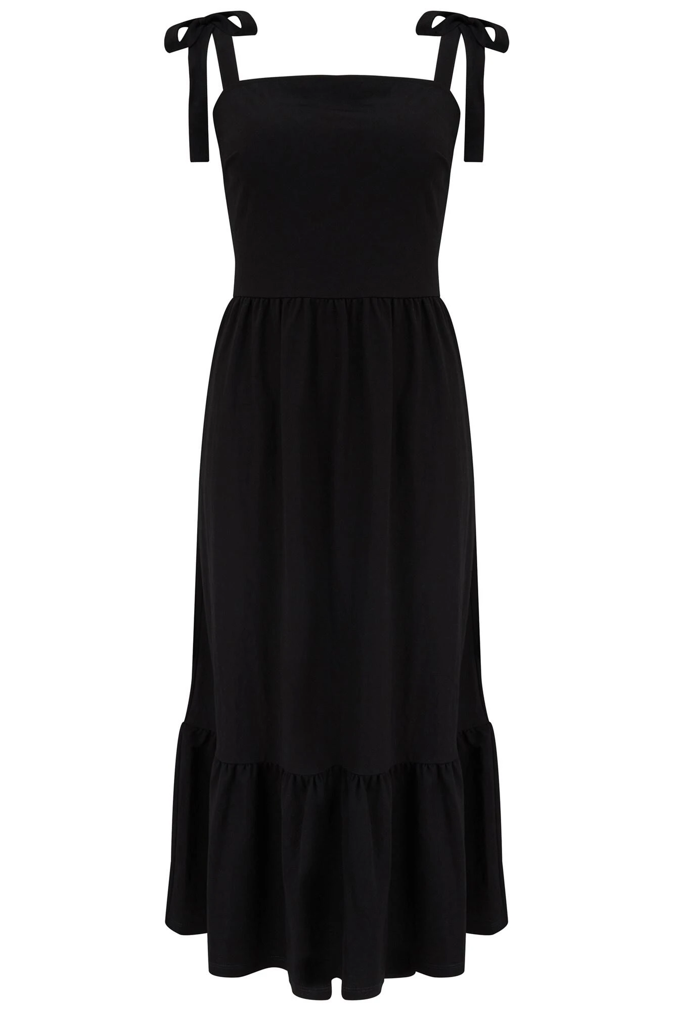 Pour Moi Laura Pique Tie Strap Tiered Midi Dress - Black 4 Pour Moi Laura Pique Tie Strap Tiered Midi Dress - Black - Image 4