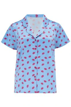 Pour Moi Satin Print Revere Collar Short PJ Set - Blue/Red -Cheap Clozi Vibe Store 255760 20210528125500