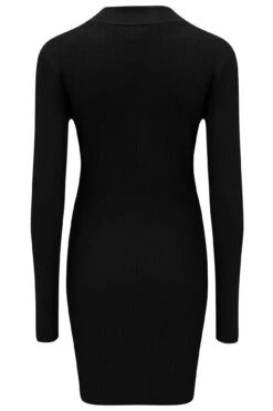 Pour Moi Eva Rib Knit V Neck Collar Mini Dress With LENZING™ ECOVERO™ Viscose - Black -Cheap Clozi Vibe Store 256914 20230224113400