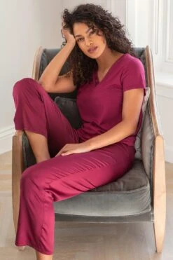 Pour Moi Jersey And Satin PJ Set - Berry