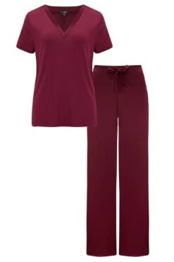 Pour Moi Jersey And Satin PJ Set - Berry -Cheap Clozi Vibe Store 256968 20211229093400