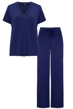 Pour Moi Jersey And Satin PJ Set - Navy -Cheap Clozi Vibe Store 256982 20230125143200