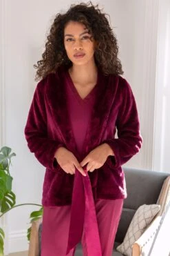 Pour Moi Satin Trim Dressing Gown Jacket - Berry -Cheap Clozi Vibe Store 257029 20211229093500