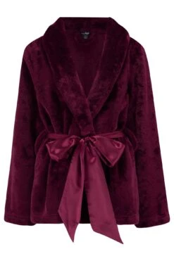 Pour Moi Satin Trim Dressing Gown Jacket - Berry -Cheap Clozi Vibe Store 257033 20211229093500