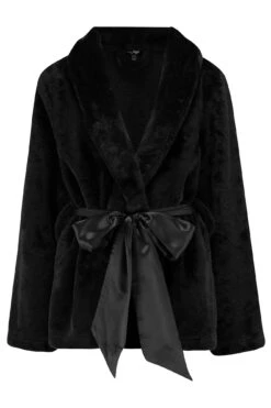 Pour Moi Satin Trim Dressing Gown Jacket - Black -Cheap Clozi Vibe Store 257042 20211229093600