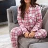 Pour Moi Cosy Check Brushed Cotton Pyjama Set - Blush/Mink/Ivory