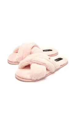 Pour Moi Faux Fur Crossover Slider Slipper - Blush Pink -Cheap Clozi Vibe Store 258772 20220419102500