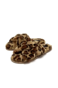 Pour Moi Faux Fur Crossover Slider Slipper - Tan Leopard -Cheap Clozi Vibe Store 258780 20220419102500