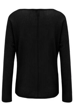 Pour Moi Waffle Knit Ruche Front Long Sleeve Top - Black -Cheap Clozi Vibe Store 259120 20230125143000