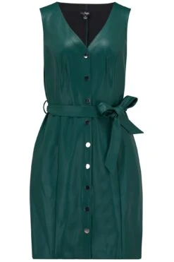 Pour Moi Elise Faux Leather Button Through Mini Dress - Forest -Cheap Clozi Vibe Store 259317 20210813111700