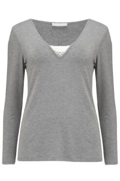 Pour Moi Sofa Loves Lace Hidden Support Longsleeve Top - Dove Grey/Ivory -Cheap Clozi Vibe Store 260313 20221103120100