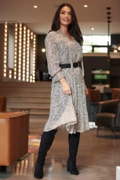 Pour Moi Juliette Chiffon Pleated Midi Dress - Neutral Animal