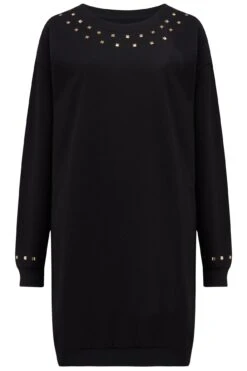 Pour Moi Gold Stud Trim Sweatshirt Dress - Black/Gold -Cheap Clozi Vibe Store 262548 20210922100000