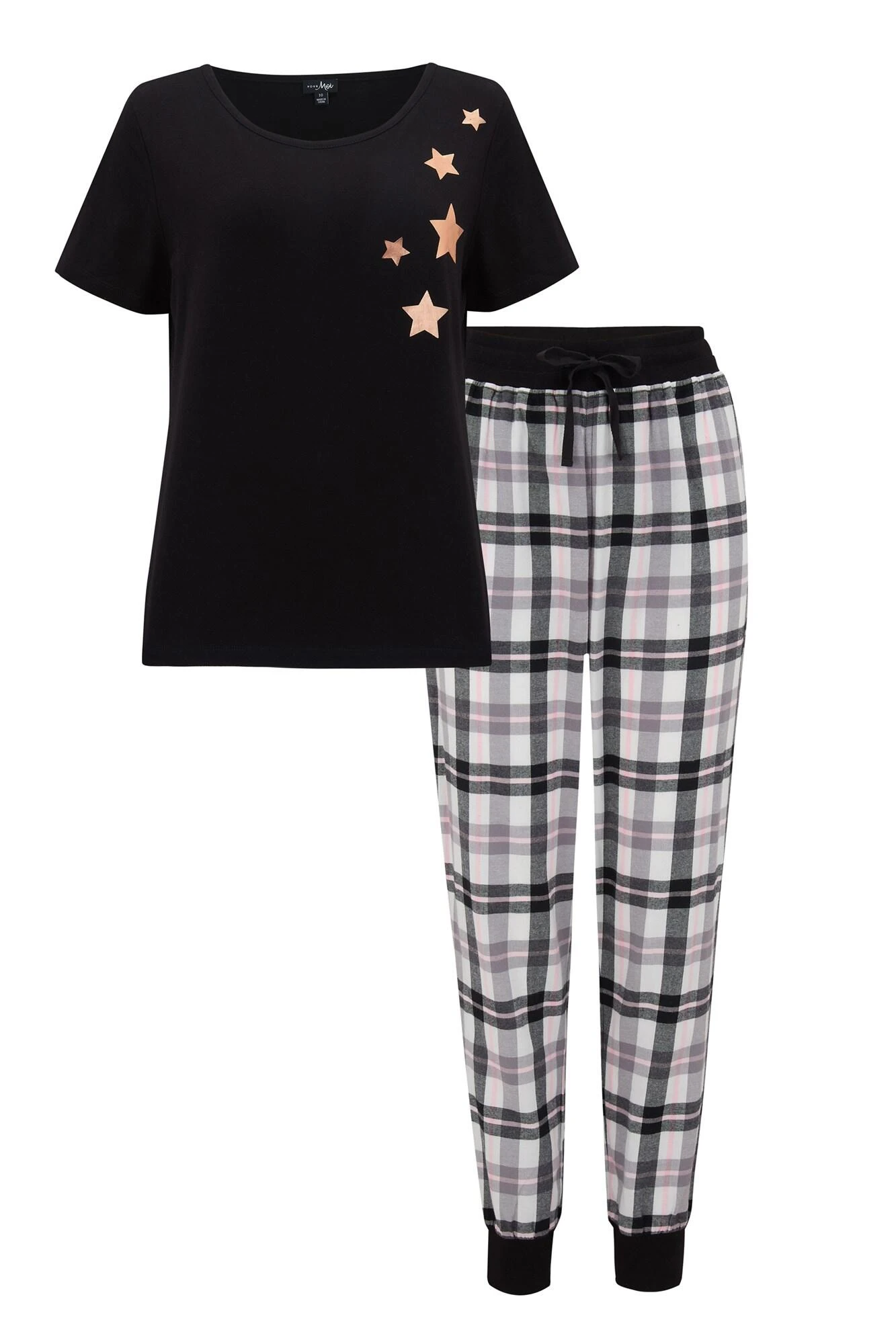 Pour Moi Cosy Check Trouser And Jersey T-Shirt Pyjama - Black/Ivory 3 Pour Moi Cosy Check Trouser And Jersey T-Shirt Pyjama - Black/Ivory - Image 3