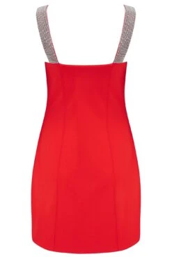 Pour Moi Julia Diamante Strap Ponte Bodycon Mini Dress - Red/Silver -Cheap Clozi Vibe Store 262824 20220419102200