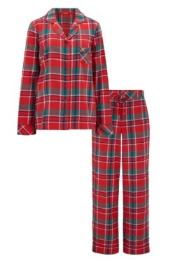 Pour Moi Cosy Check Brushed Cotton Pyjama Set - Red/Navy/Green -Cheap Clozi Vibe Store 262920 20211229085900