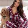 Pour Moi Cosy Check Brushed Cotton Pyjama Set - Navy/Red/White