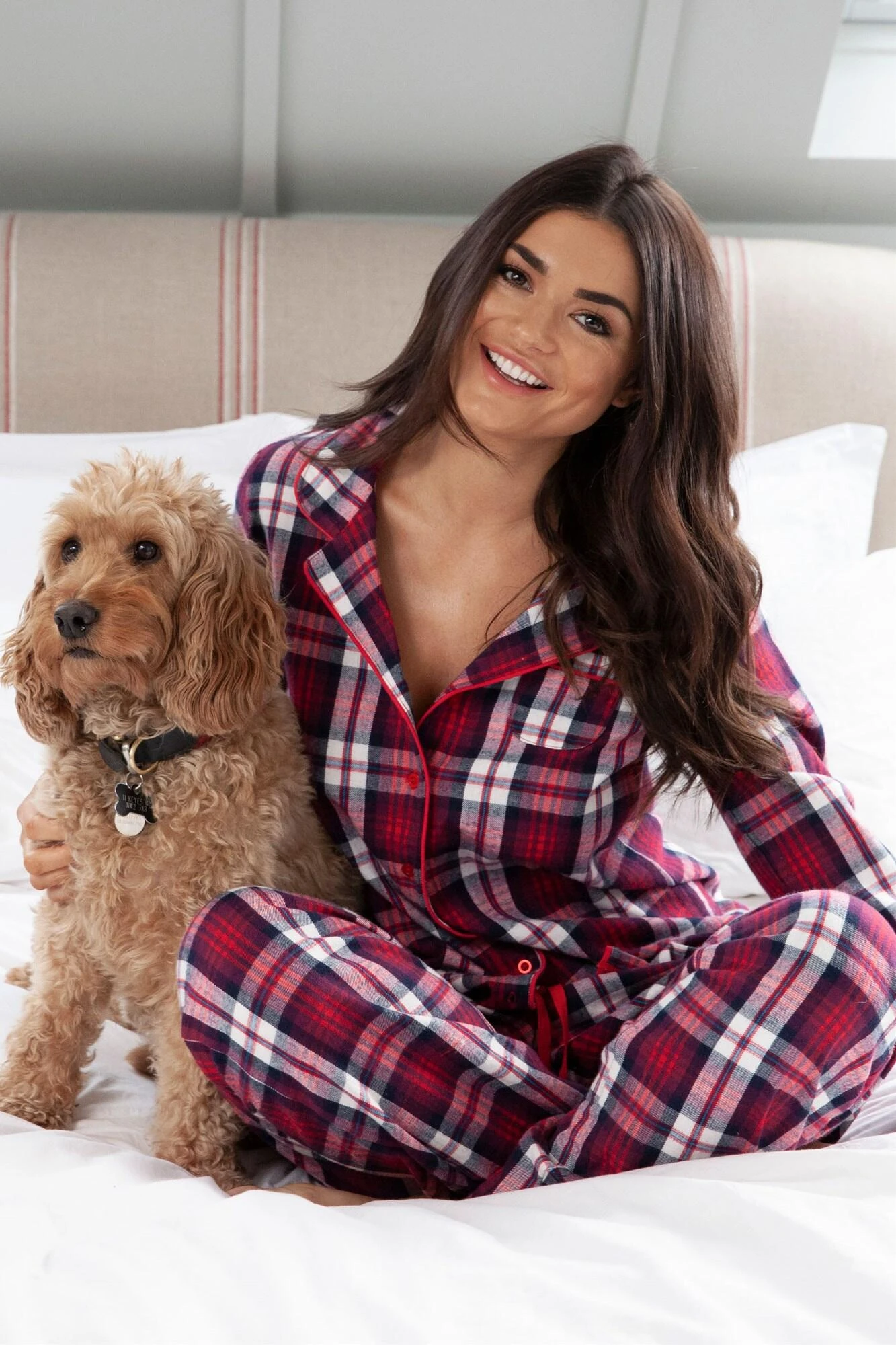 Pour Moi Cosy Check Brushed Cotton Pyjama Set - Navy/Red/White 1 Pour Moi Cosy Check Brushed Cotton Pyjama Set - Navy/Red/White