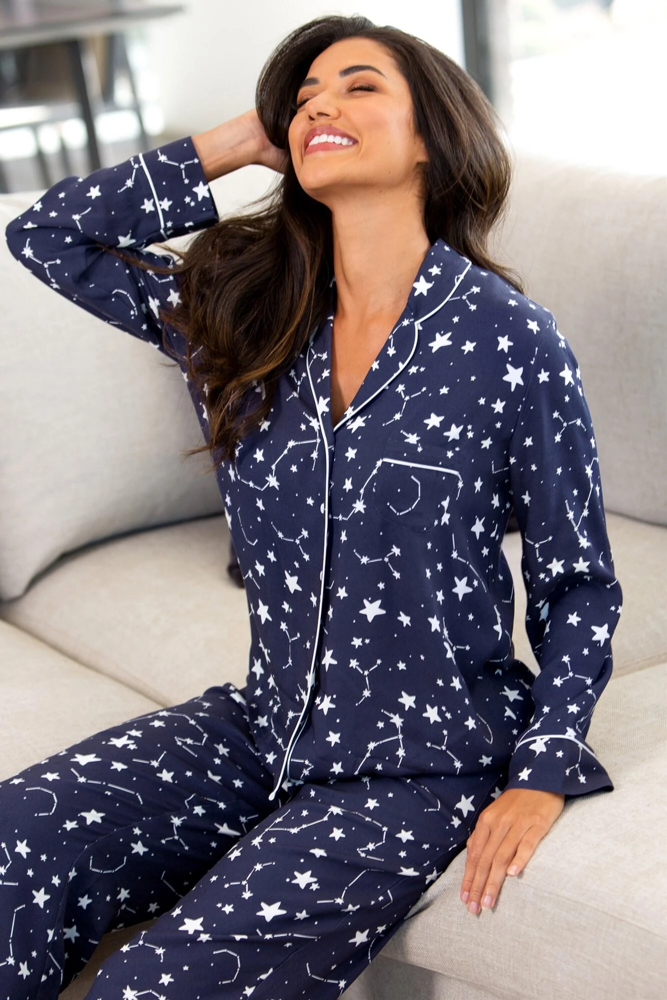 Pour Moi Luxe Woven Twill Pyjama Set - Navy/Ivory 3 Pour Moi Luxe Woven Twill Pyjama Set - Navy/Ivory - Image 3