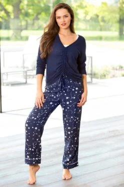 Pour Moi Luxe Woven Twill Trouser - Navy/Ivory -Cheap Clozi Vibe Store 264068 20211117131800