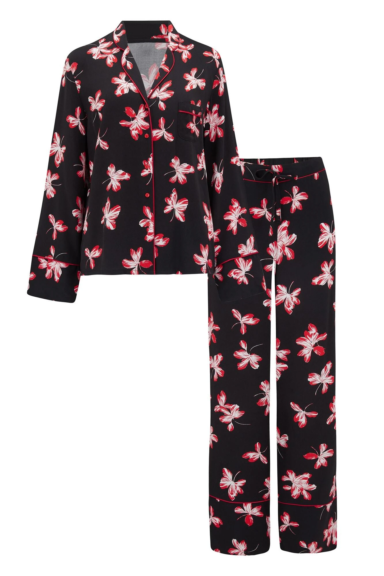 Pour Moi Luxe Woven Twill Pyjama Set - Black/Red 2 Pour Moi Luxe Woven Twill Pyjama Set - Black/Red - Image 2