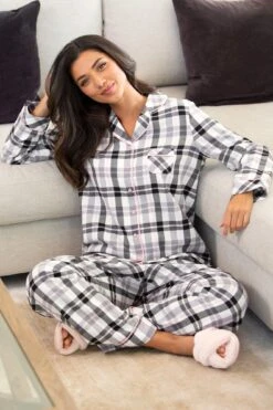 Pour Moi Cosy Check Brushed Cotton Pyjama Set - Black/Ivory -Cheap Clozi Vibe Store 264815 20211229095100