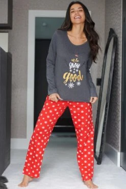 Pour Moi Up To Snow Good Cotton Jersey Christmas Pyjama Set - Charcoal