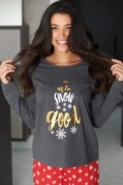 Pour Moi Up To Snow Good Cotton Jersey Christmas Pyjama Set - Charcoal -Cheap Clozi Vibe Store 265369 20211229095800