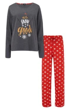 Pour Moi Up To Snow Good Cotton Jersey Christmas Pyjama Set - Charcoal -Cheap Clozi Vibe Store 265370 20211229095800
